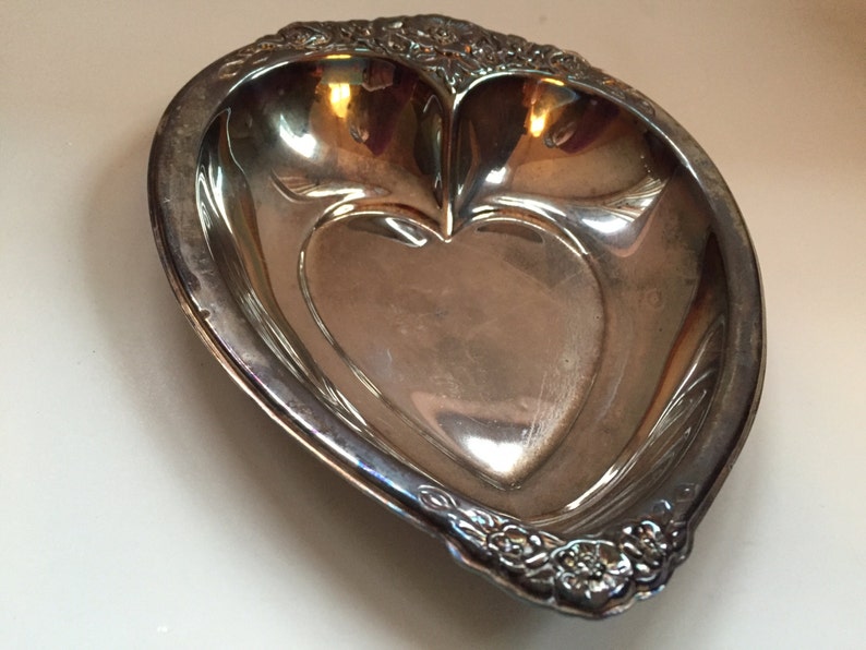 Vintage silver candy dish. Silver plate heart shaped 7 x 6 Etsy