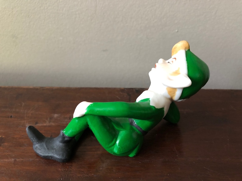 Vintage ceramic elf statue. Rare elf in green suit. Brinns Etsy