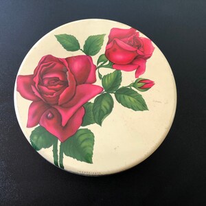Vintage  candy tin, 1940, rose image.  Mrs. Stevens Candy Company.  Collectable keepsake tin. Great find!