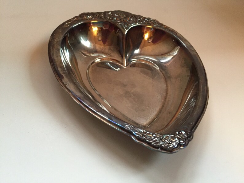 Vintage silver candy dish. Silver plate heart shaped 7 x 6 Etsy