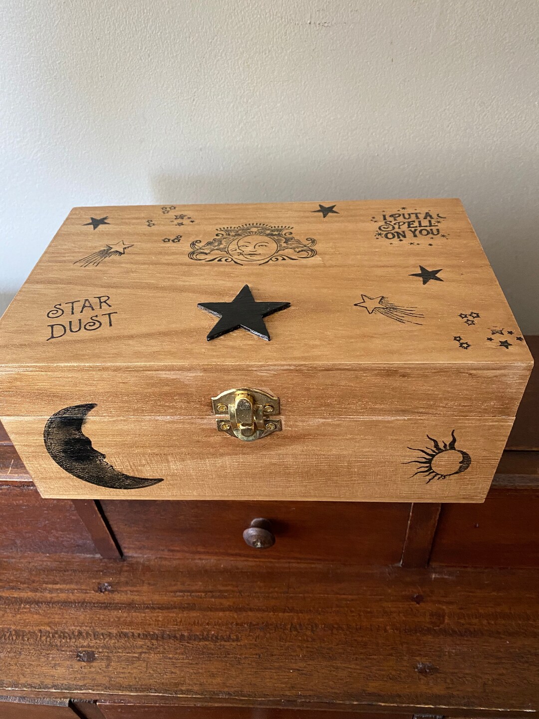 Celestial Theme Box. Lightweight Inexpensive Box Lightly Stained, Hand ...