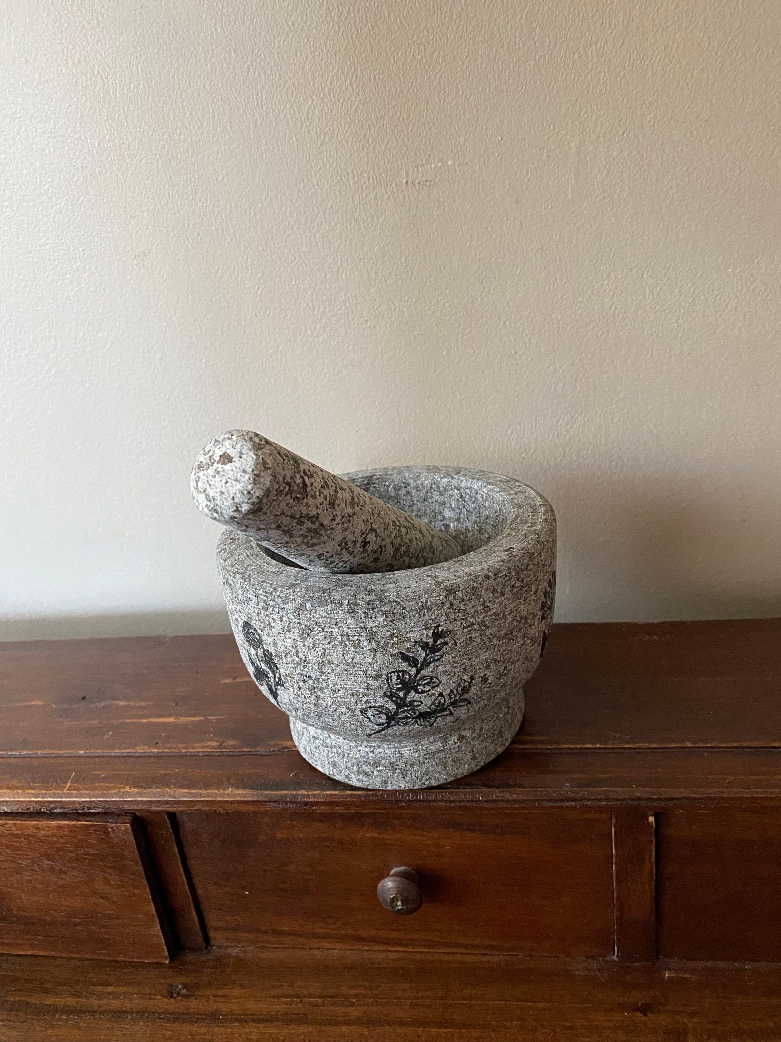 Mortar and Pestle. Unpolished Granite With Hand Stamped Etsy
