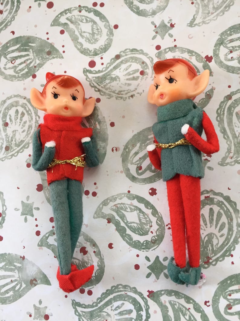 Vintage elf set of two standing wearing opposite colored | Etsy
