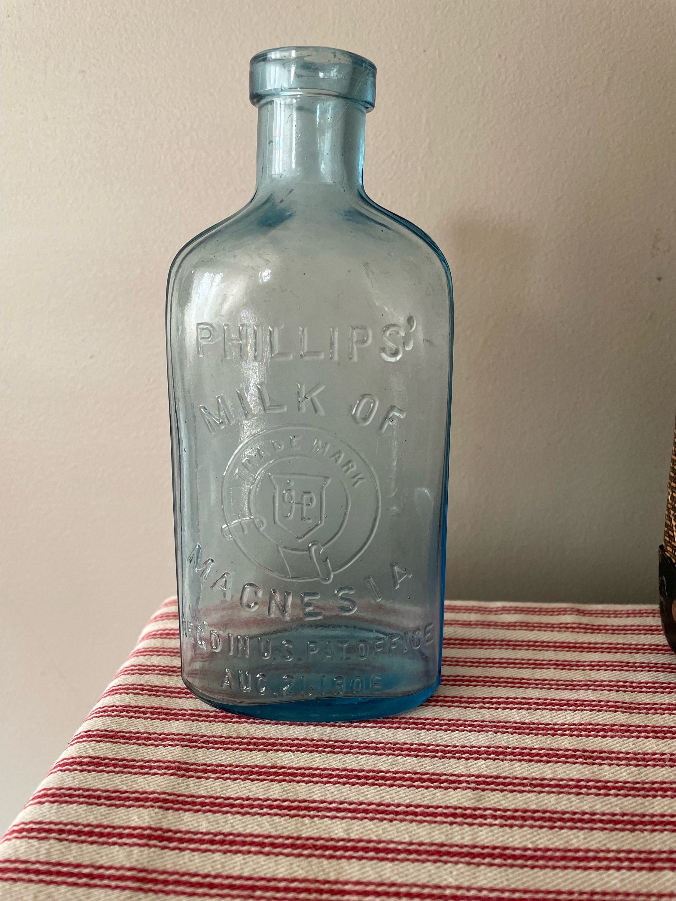 Antique Phillips Milk of Magnesia. Patented Aug 21, 1906. Bottle