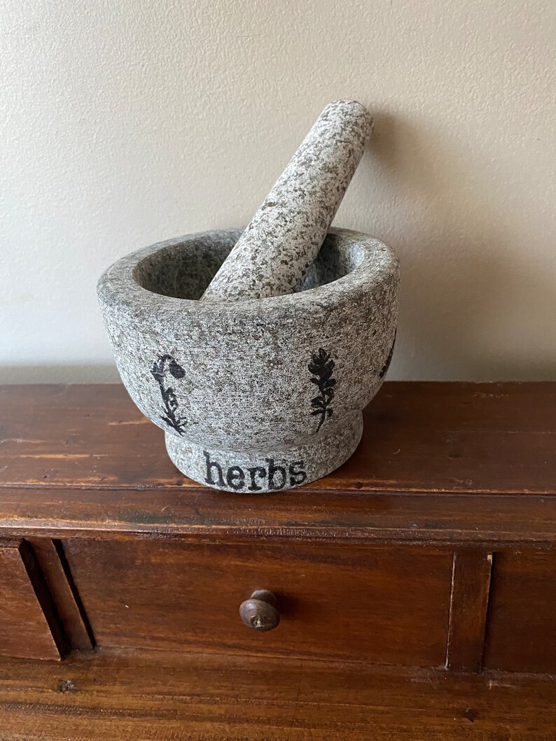 Mortar and Pestle. Unpolished Granite With Hand Stamped Etsy