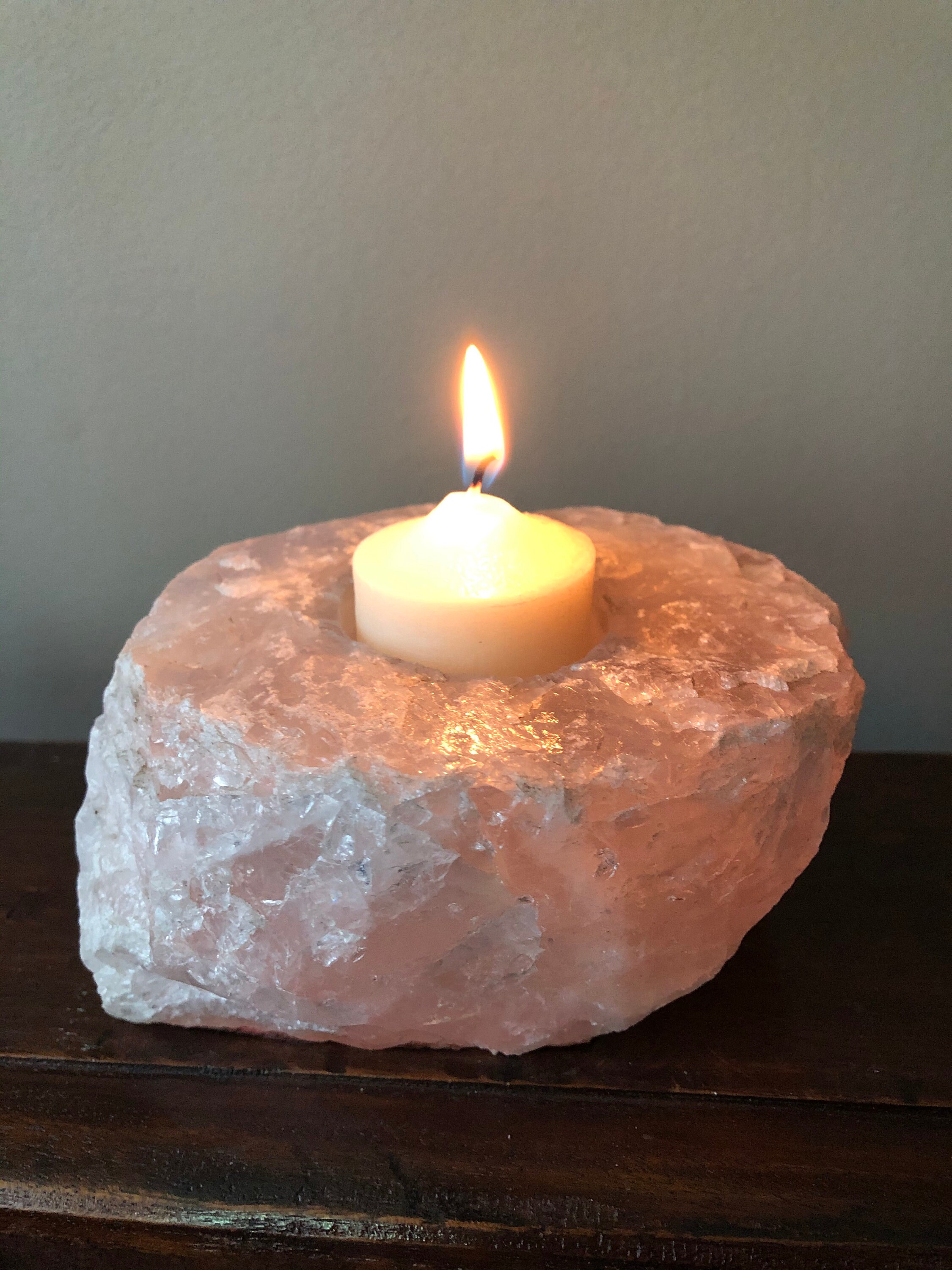 Rose quartz candle holder. Has a deep area to fit a votive Etsy