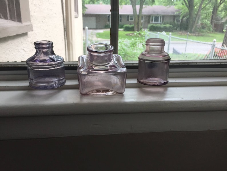 Antique amethyst glass ink bottles lot PURPLE BOTTLE Lot 3 Amethyst