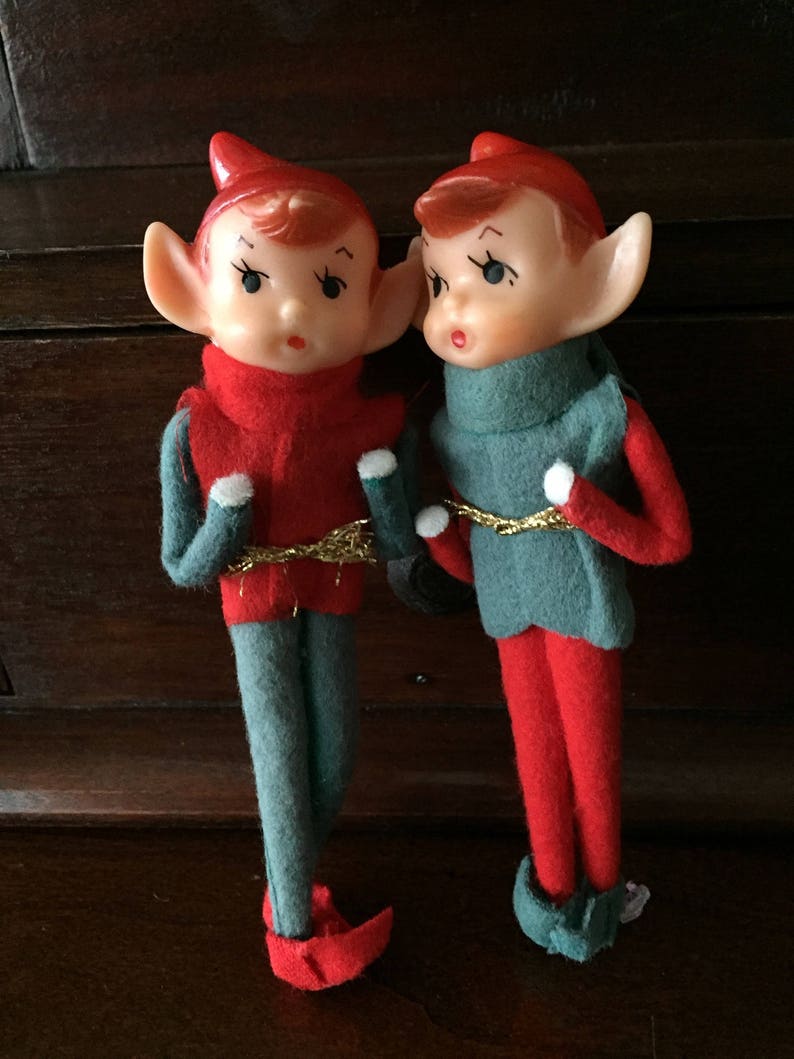 Vintage elf set of two standing wearing opposite colored | Etsy