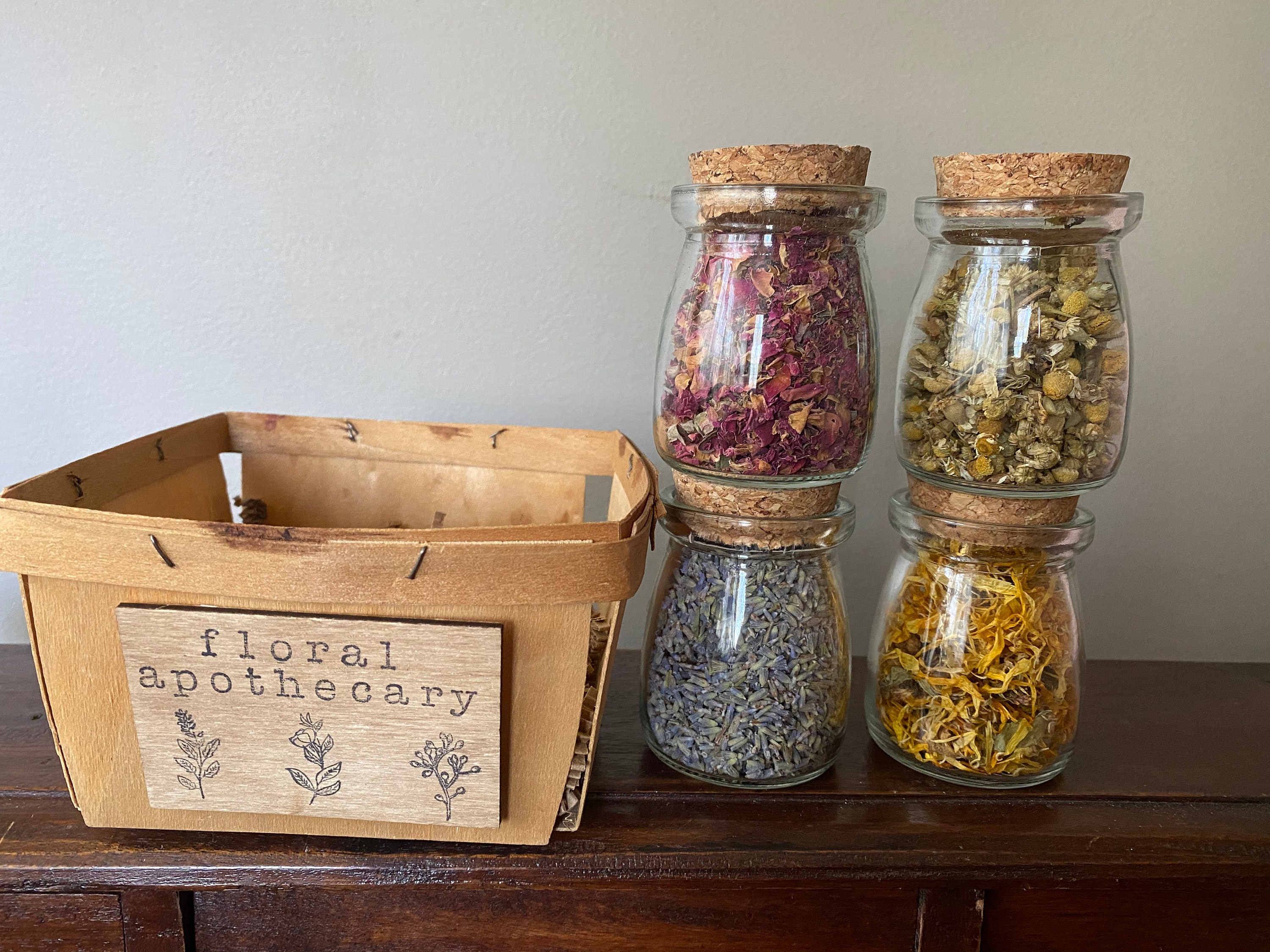 Apothecary gift set. 4 jars of food grade floral herbs in Etsy