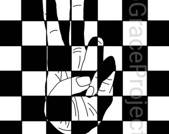 Stampa digitale a scacchi Peace Hand. PNG ·