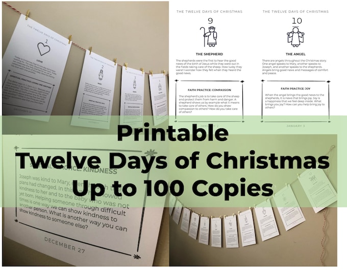 The Twelve Days of Christmas Printable Cards -- up to 100 Copies - Etsy