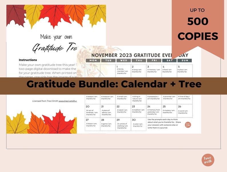 Gratitude Calendar 2023 Gratitude Tree Printable image 1