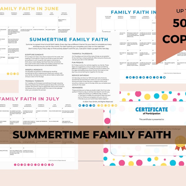 Summertime Faith Practices Calendar and Certificate for Churches