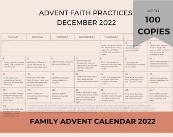 Advent Faith Practices Calendar -- Up to 100 Copies!