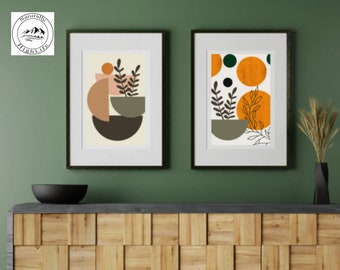 Gele abstracte minimalistische bladeren canvasafdruk