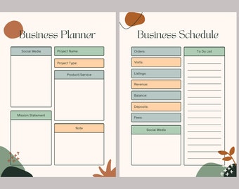 Zakelijke en projectplanner voor carrière, werk en bedrijf Bruine en groene abstracte digitale planner