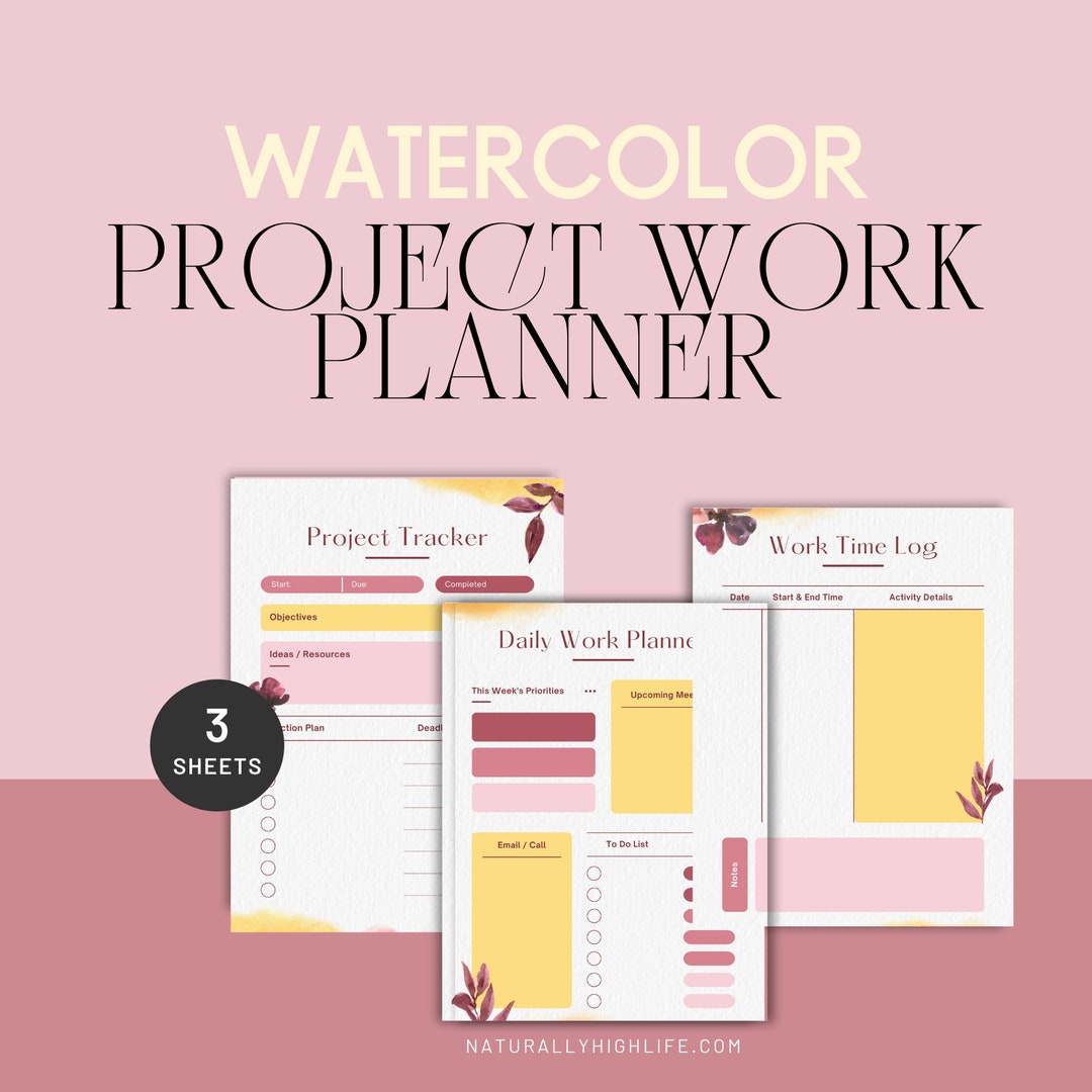 Project Plan Yellow Yellow Purple Watercolor Project Work Planner - Etsy