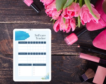 Bloei in wellness met onze bloemige zelfzorgplanner - 4 vellen om prioriteit te geven aan je dagelijkse gewoonten lichtblauw aquarel digitaal minimalistisch