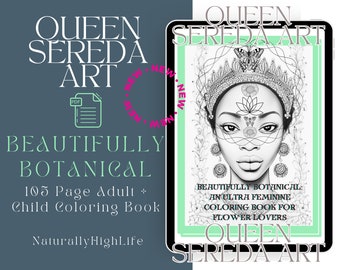 Serene bloemenbotanische illustraties voor ontspannen kleuren - prachtig botanisch digitaal kleurboek voor volwassenen - mooie gezichten en bloemen