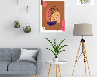 Bruin gezicht lijnkunst minimalistische canvas print moderne muurdecoratie voor thuis en op kantoor