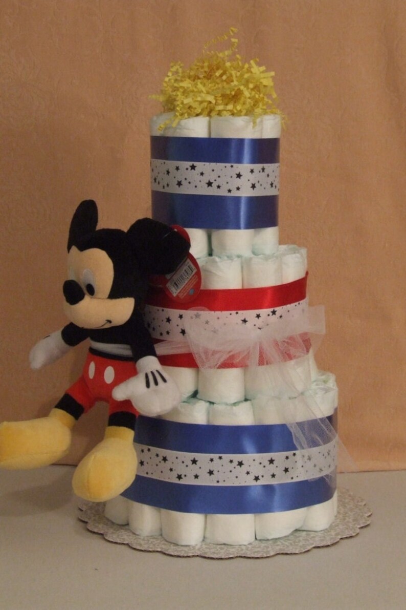 3 Tier Diaper Cake Disney Minnie Mouse Pink /& Burlap or Mickey Mouse Baby Shower Centerpiece