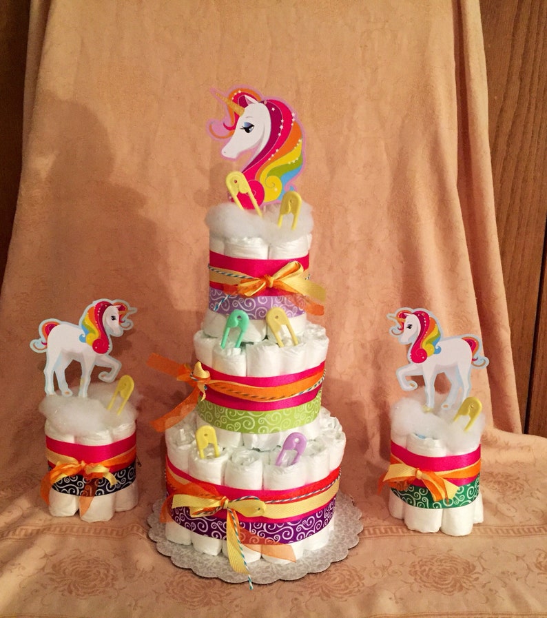 Baby Shower Centerpieces Diaper Cakes In A Unicorn Theme Etsy
