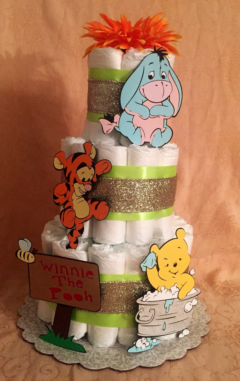 3 Tier Diaper Cake Baby Winnie The Pooh Theme Baby Shower Etsy