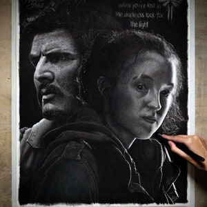 Joel & Ellie | Giclée Fine Art Print | The Last of Us HBO Charcoal Drawing