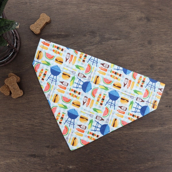 BBQ Dog Bandana (Over the Collar) - Picnic Dog Bandana // Cat Bandana // Summertime Bandana // Grilling // Gift for pets //Slip on Bandana