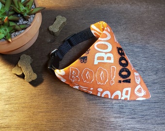 Over the Collar Orange With Boo Words Gift for Pets Slip on Bandana - Halloween Dog Cat Bandana