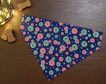 Pañuelo navideño personalizado para perro (sobre el collar): dulces navideños, mentas, pañuelo para gato, pañuelo festivo y pañuelo sin cordones.