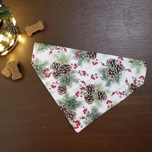 Christmas Dog Bandana (Over the Collar)- Pine Cones and Holly Berries // Glitter Bandana // Cat Bandana // Holiday Bandana // Collar Bandana