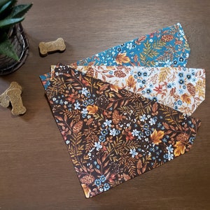 Fall Dog Bandana Personalized(Over the Collar) - Harvest Floral // Teal, Beige or Brown // Floral Cat Bandana // Autumn // Thanksgiving