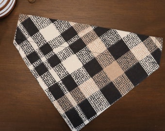 Plaid Flannel Dog Bandana: Black & Tan Over-the-Collar Pet Scarf