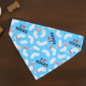 I Love Socks Dog Bandana Personalized (Over the Collar) - Cute Bandana // Cat Bandana // Slip on Bandana // Gift for pets