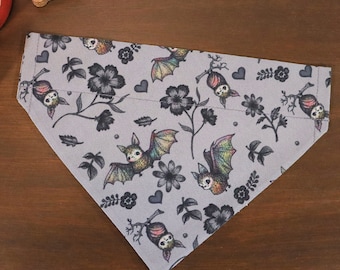 Halloween Dog Bandana Personalized (Over the Collar) - Gothic Bats, Spooky Floral