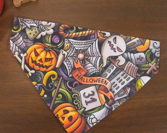 Personalized Halloween Dog Bandana (Over the Collar)  – Spooky Graffiti