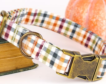 Autumn Plaid Dog Collar: Handmade Collar with Metal or Plastic Buckle