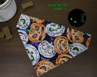 Halloween Dog Bandana (Over the Collar) - Glow in the Dark Spooky Pumpkin Bandana // Halloween Cat Bandana // Gift for Pets