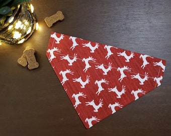 SALE! Christmas Dog Bandana (Over the Collar) - Christmas Reindeer // Christmas Cat Bandana // Holiday Bandana // Slip on Bandana