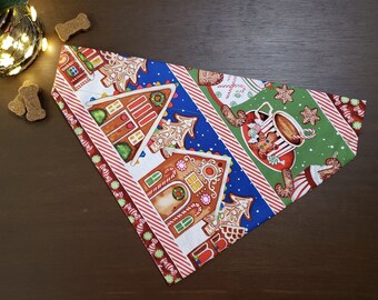 Christmas Dog Bandana (Over the Collar) - Christmas Gingerbread Houses and Coffee Cups // Christmas Cat Bandana // Holiday Bandana