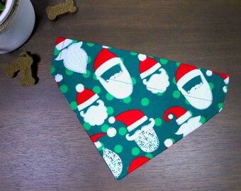 Pañuelo navideño para perro (sobre el collar) - Franela de Papá Noel // Pañuelo para gato // Pañuelo navideño // Regalo para mascotas / Pañuelo fácil de poner