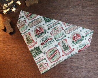 Christmas Dog Bandana (Over the Collar) - Christmas Vintage Themed // Christmas Cat Bandana // Holiday Bandana // Slip on Bandana