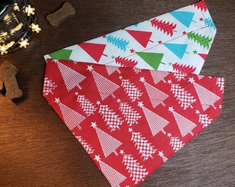 Christmas Dog Bandana (Over the Collar) - Christmas Trees, Red or Multi Color // Christmas Cat Bandana // Holiday Bandana // Slip on Bandana