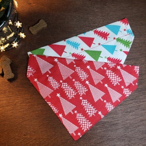 Christmas Dog Bandana (Over the Collar) - Christmas Trees, Red or Multi Color // Christmas Cat Bandana // Holiday Bandana // Slip on Bandana