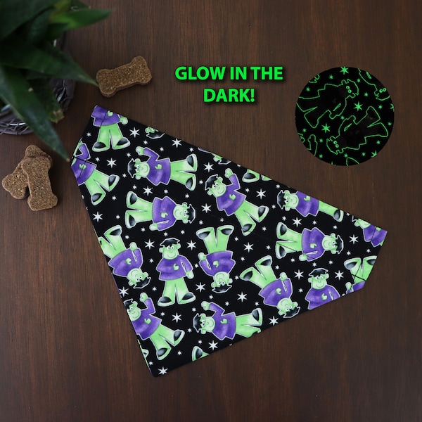 Halloween Dog Bandana Personalized (Over the Collar) - Glow in the Dark Frankenstein Bandana // Halloween Cat Bandana // Gift for Pets