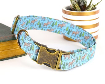 Moose Adventure Dog Collar: Camping Accessory, Handmade Collar with Metal or Plastic Buckle