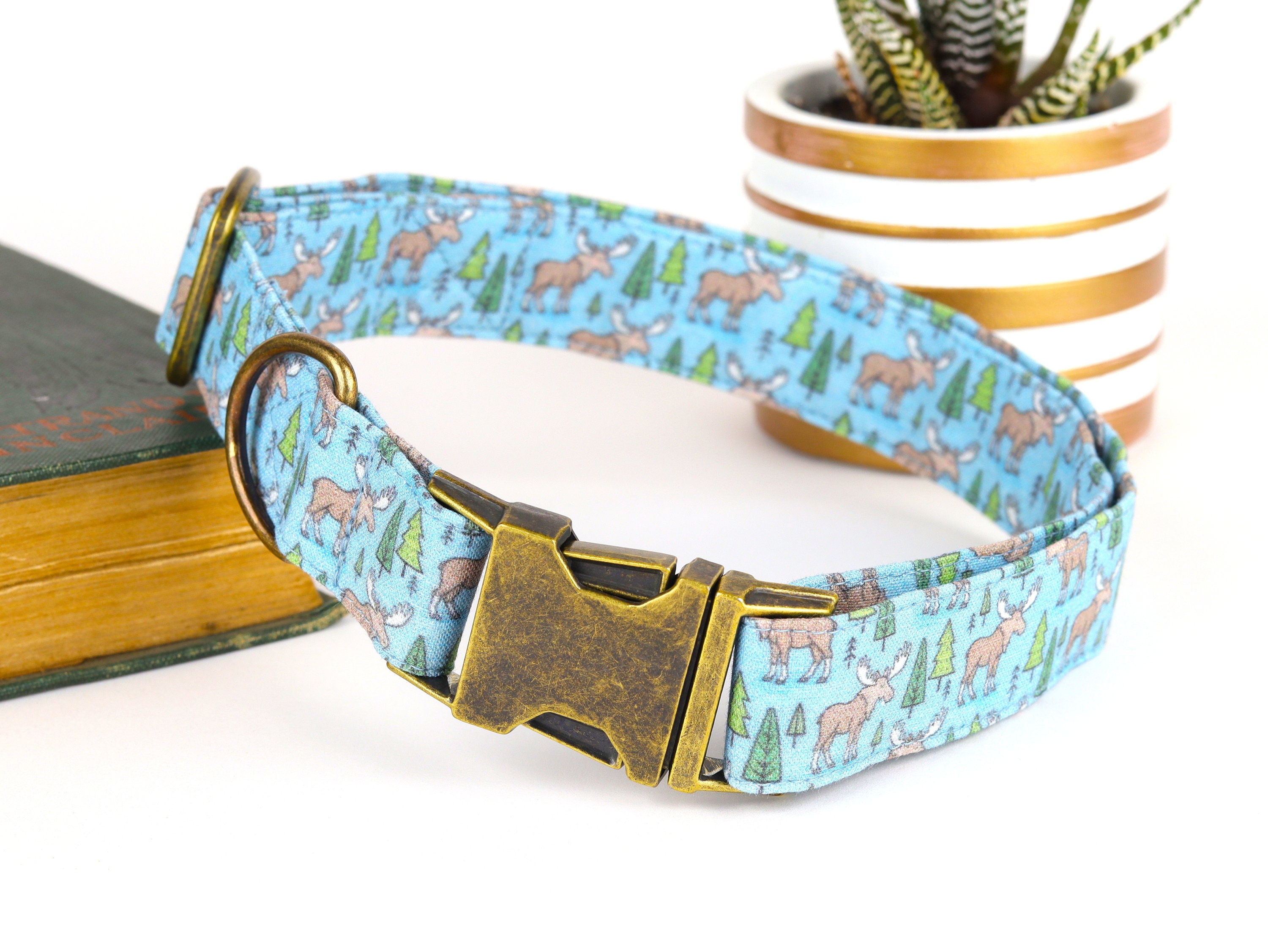 Moose Adventure Dog Collar / Camping Dog Collar / Metal Buckle Hardware / Cute Dog Collar / Travel  / Custom Dog Collar / Gift for Pets
