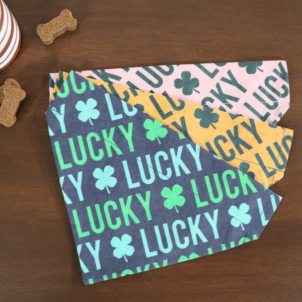 St. Patrick's Dog Bandana (Over the Collar) - St. Patrick's Day Bandana // Lucky - Teal or Gold or Pink // Cat bandana // Slip on