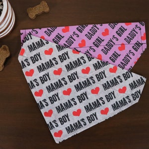 Valentine&#39;s Day Dog Bandana (Over the Collar) - Mama&#39;s Girl, Daddy&#39;s Girl, Mama&#39;s Boy or Daddy&#39;s Boy // Cat Bandana // Gift For Pets